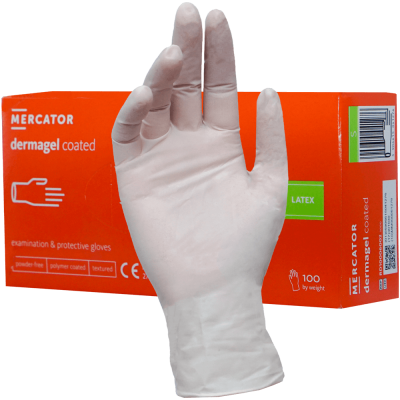 Manusi latex nepudrate S albe pentru examinare Dermagel Coated Mercator